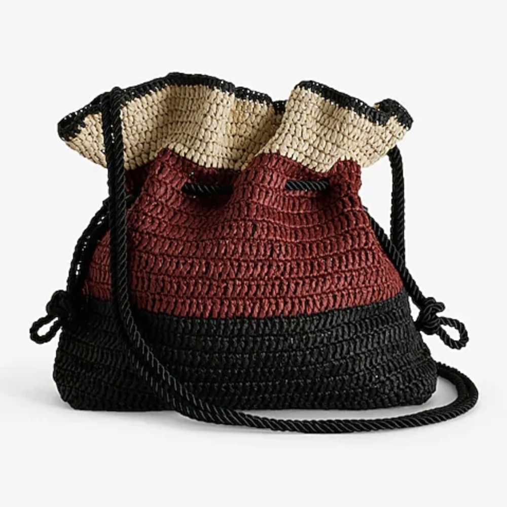 Express Woven Drawstring Bag, Black, Rust and Cream